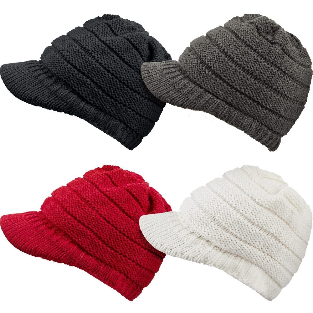 3269 2/3/4 Pack Winter Hats Warm Billed Beanie Hats Ribbed Slouchy Knit Ski